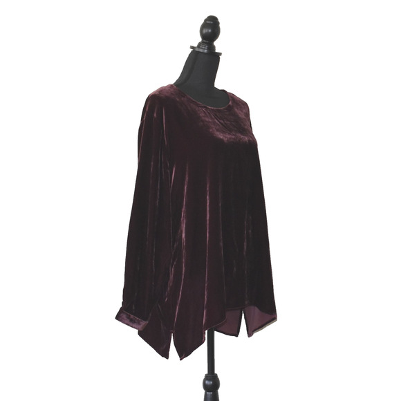 B0 NWT EILEEN FISHER Dark Burgundy Velvet Long Sleeve Round Neck Top Sz 2X $248 - Picture 2 of 5